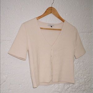 Cropped cream ribbed button up short sleeve